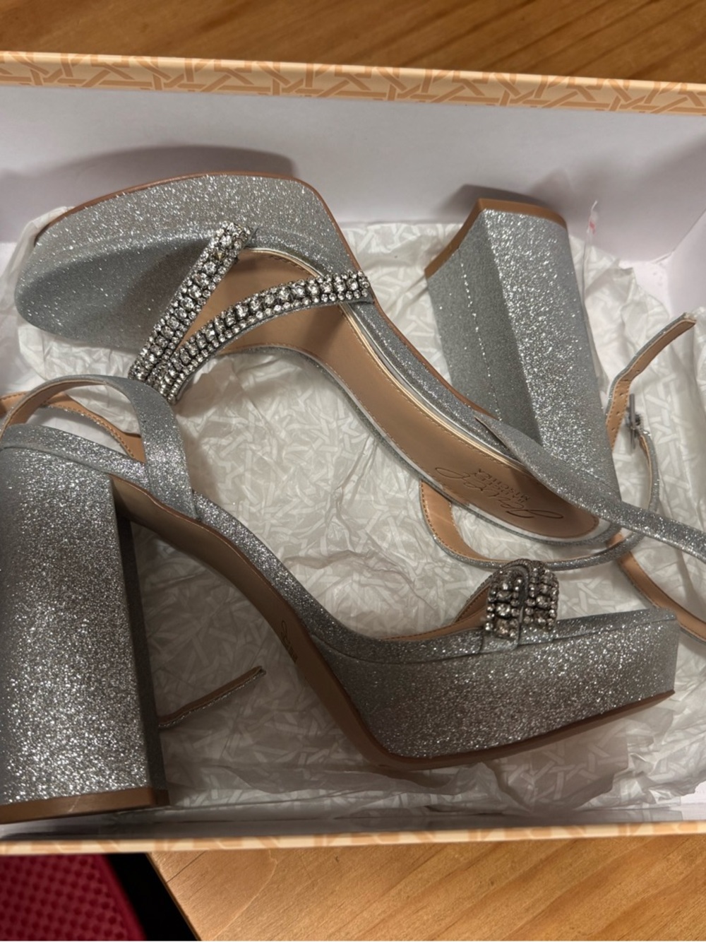 Rochel Platform Block Heel with Gemstone Embellished Straps Badgley Mischka